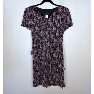 Connected Purple Crinkle Floral V-Neck Dress Vintage Y2K Fairycore 6 Petite